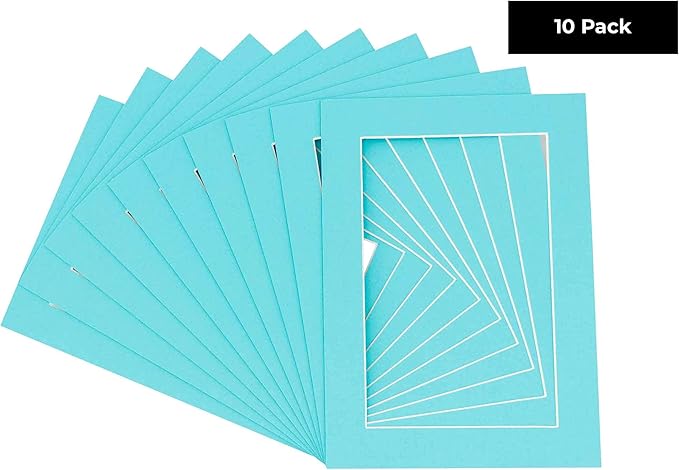 11x14 Mat for 8.5x11 Photo - Precut Aquamarine Blue Picture Matboard for Frames Measuring 11 x 14 Inches - Bevel Cut Matte to Display Art Measuring 8.5 x 11 Inches - Acid Free Pack of TEN MATS
