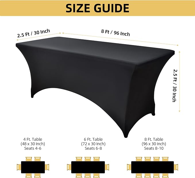 2-Pack 8ft Black Spandex Table Covers - Image 4