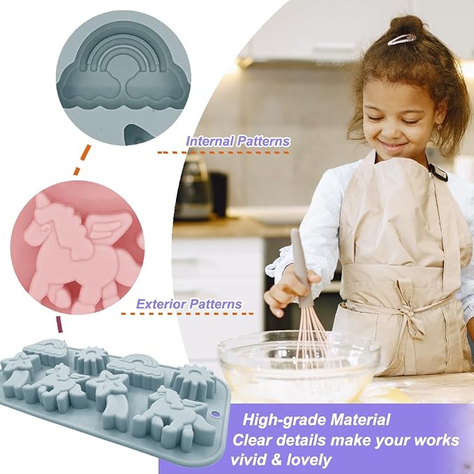 2 Pack Unicorn Molds Silicone 8 Cavity 3D Flying Unicorn Themed Baking Mould - Image 3