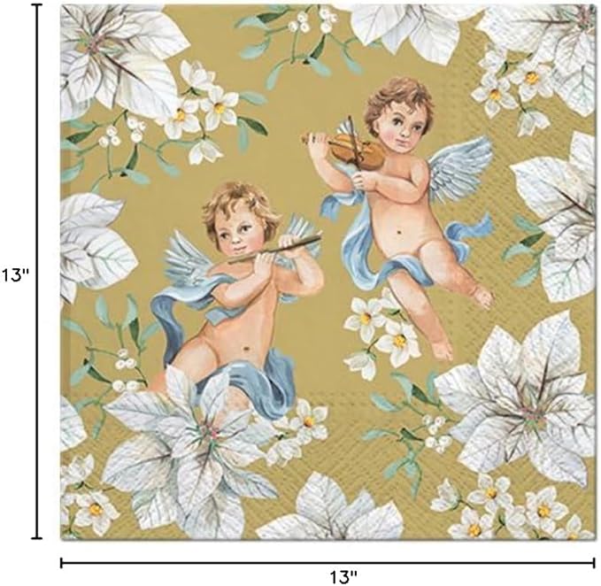20-ct 13x13 Christmas Paper Decoupage Napkins, 3-Ply Servilletas Tissue Napkin for Dinner and Parties, Disposable Napkins (Angel Flower)