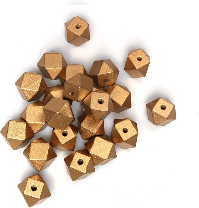 20mm Golden Wooden Geometric Beads - Image 6