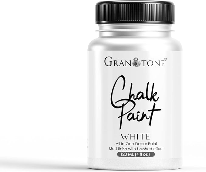 GRANOTONE Chalk Paint for Furniture | Matt-Finish Water-Based Acrylic Paint for Wood, Walls, Metal, Glass, Paper, Fabric Canvas | Maximum Coverage Chalk Paint for Kids & Adults, 120 Ml (WHITE)