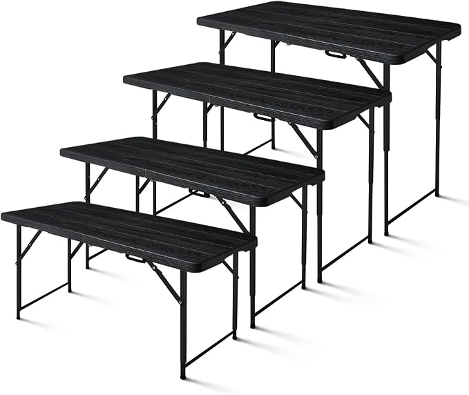 4ft Folding Table, Portable Fold-in-Half Adjustable Height Utility Table - Image 3