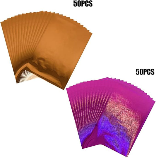 100PCS Toner Reactive Foil for Card Making 11.4x7.9inch Transfer Foil Paper for Circut Foil Transfer Foil Roll Toner Reactive Foil Foil by Laser Printer&Laminator Embossed Metallic Foil Paper Sheets