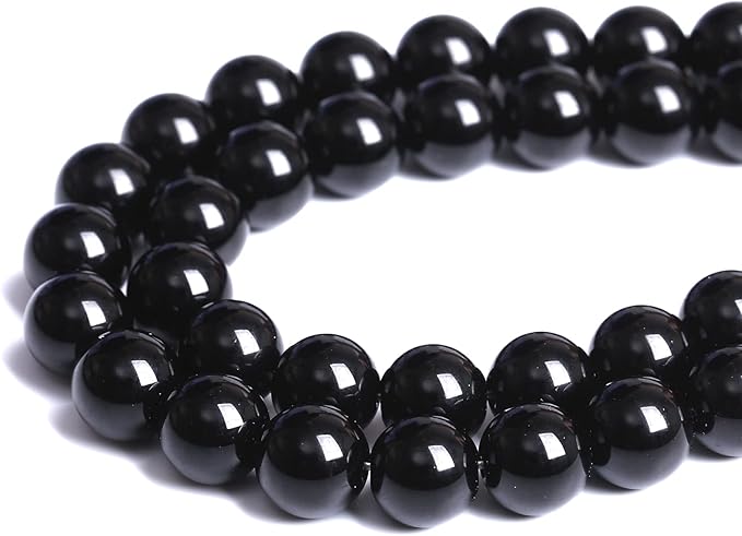 Natural Black Agates Onyx Stone Beads Smooth Round Loose Spacer Beads for Jewelry Making DIY Bracelets 12mm 34pcs 15"(Black Agate, 12mm)