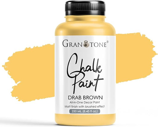 GRANOTONE Chalk Paint for Furniture, Matt-Finish Water-Based Acrylic Paint for Wood, Walls, Metal, Glass, Paper, Fabric Canvas, Maximum Coverage Chalk Paint for Kids & Adults, 250 Ml (DRAB BROWN)