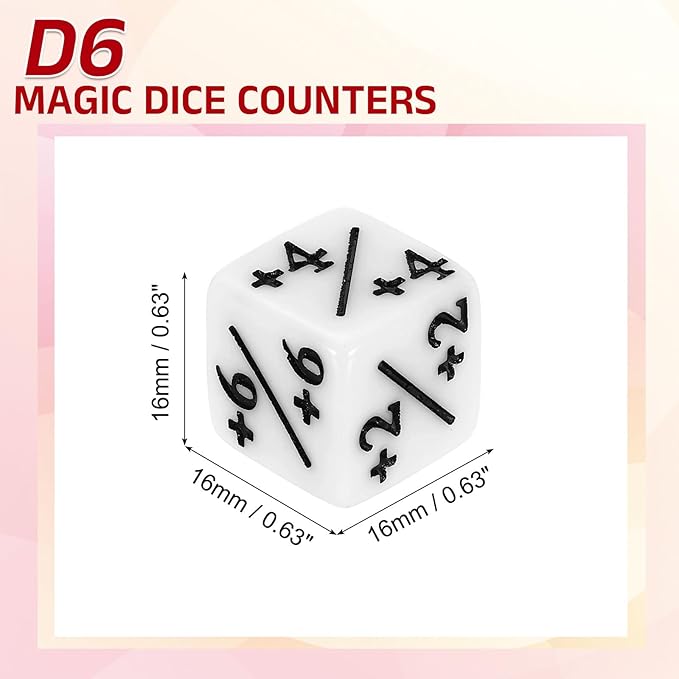 uxcell 24Pcs Magic Dice Counters, Acrylic D6 Life Token Dice Set with Pouch for Standard Cards Gaming Accessories, White