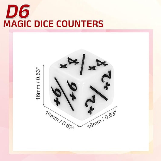 uxcell 24Pcs Magic Dice Counters, Acrylic D6 Life Token Dice Set with Pouch for Standard Cards Gaming Accessories, White