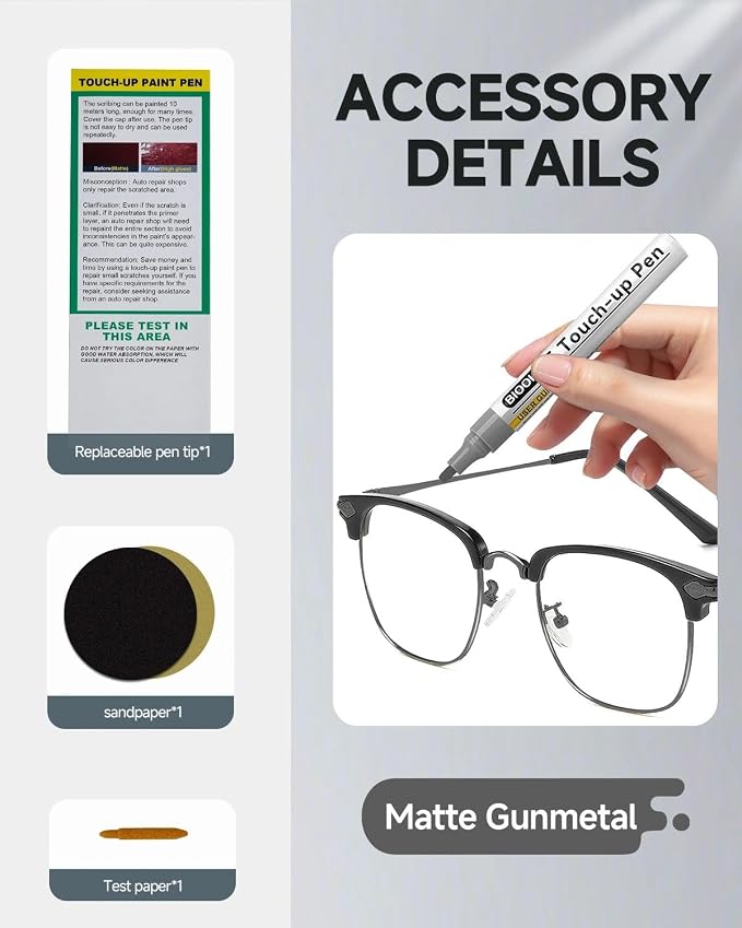 Matte Gunmetal Eyeglass Frame Touch Up Paint Pen, All-in-One Touch Up Kit - Image 7