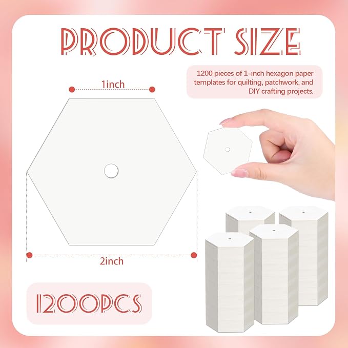 1200 PCS 1 Inch White Hexagon Piecing Paper Templates, Quilting Templates - Image 2