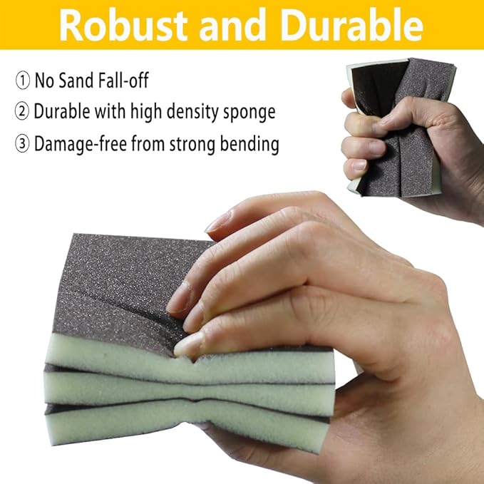 16PCS Sanding Sponge, 60 80 100 120 150 180 240 320 Coarse Medium Fine Grits Sanding Block Wet Dry Sandpaper Sponge， Sander Sponges for Wood Drywall Metal Wood