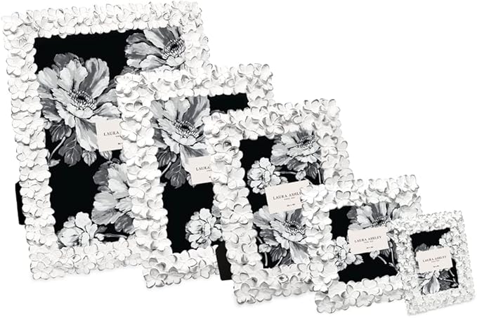 Laura Ashley 5x7 White & Silver Flower Textured Hand-Crafted Resin Picture - Image 5