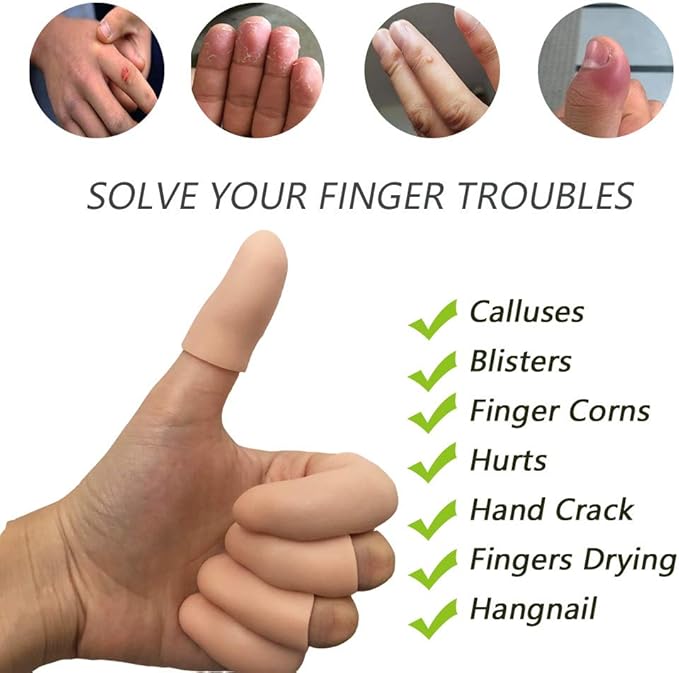 Gel Finger Protectors Finger Caps Silicone Fingertips Protection - Finger Cots Great for Trigger Finger, Finger Arthritis, Finger Cracking and Other Finger Pain Relief(Nude, Medium)