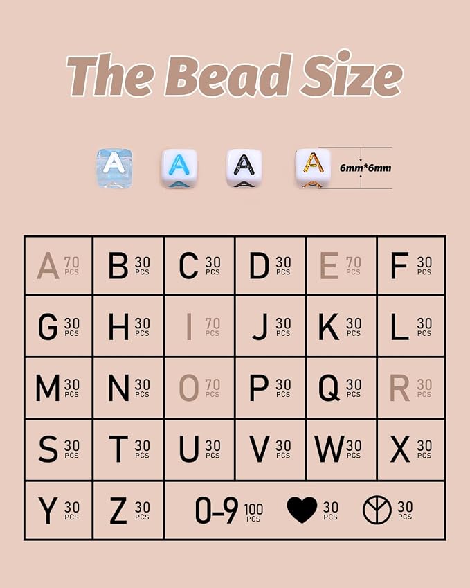 DoDoBeads 1270 Pcs Black Letter Beads Kit, Square Acrylic Alphabet Beads - Image 2