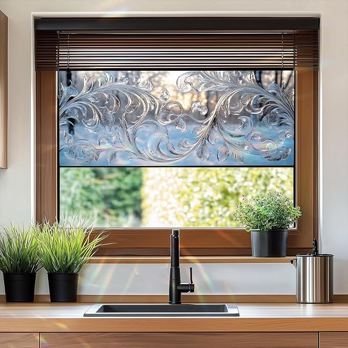 Frosted Floral Window Film 17.7 x 39.3 Inch Snowflake Ice Pattern Static Cling - Image 6