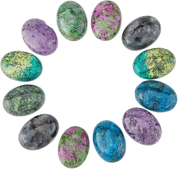SUPERFINDINGS 12Pcs 6 Styles Jasper Oval Gemstone Cabochons Semi-Precious by SUPERFINDINGS