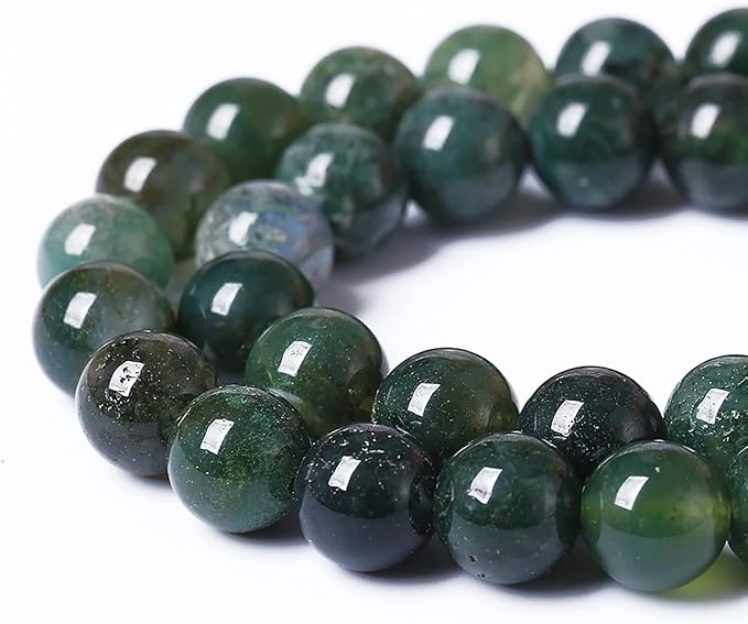 60PCS 6mm Natural Green Moss Agate Beads Gemstone Round Loose Spacer Beads for Jewelry Making DIY Bracelet Necklace Earrings 15" Inch