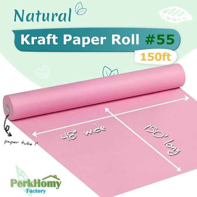 PerkHomy Light Pink Kraft Paper Roll 48" x 1 - Image 2