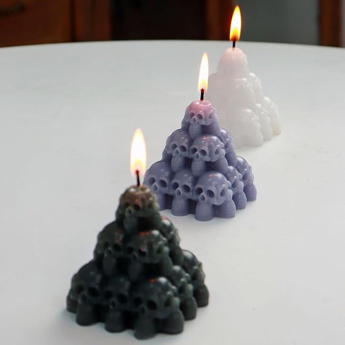 Halloween Skull Head Pyramid Candle Silicone Mold, DIY 3D Carved Skeleton Candle Making Wax Mould Gypsum Ornament Resin Soap Chocolate Mold Home Decor