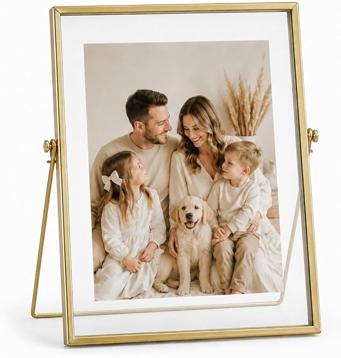 AceList Floating Picture Frame, 8x10 Gold Double Glass, Tabletop | Modern by AceList