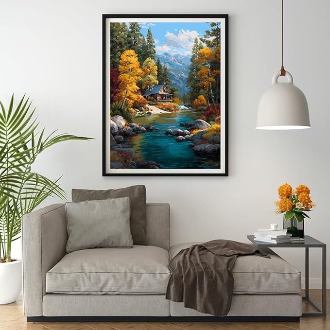 14CT Counted Cross Stitch Kits for Adults Advanced Mountains Lake Printed Stamped Cross Stitch Kits for Adults (Mountain Lake 1)