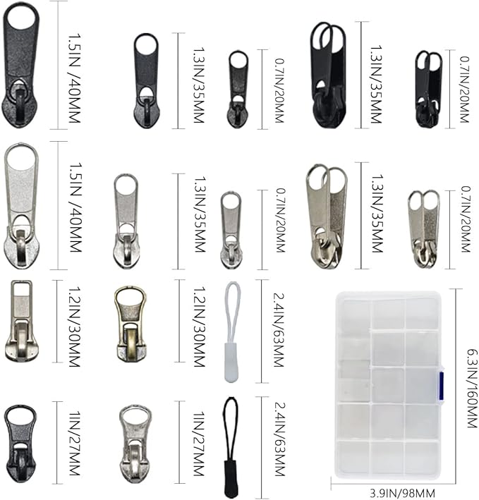 253Pcs Zipper Repair Kit Replacement with Installation Pliers Tool and Zipper Extension Pulls for Sleeping Bags Jacket Tent Luggage Backpacks Boots
