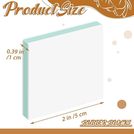 Frienda 48 Pcs 2" x 2" Rubber Carving Blocks Linoleum Blocks for Printmaking, Stamp Making, DIY Crafting, Scrapbook, Painting, Soft and Easy to Carve (White Green)