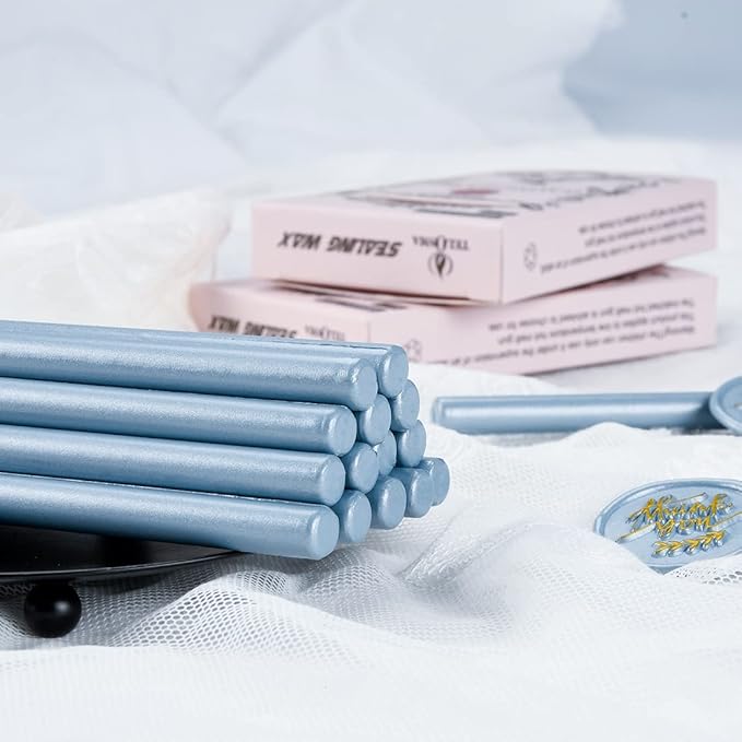 16 PCS Dirty Blue Small Glue Gun Sealing Wax Sticks for Mini Glue Gun, Make Seals for Wedding Invitations/Thanks Card/Envelopes/Teenager Boys Xmas Gift Wrapping/Baby Shower Card Gifts