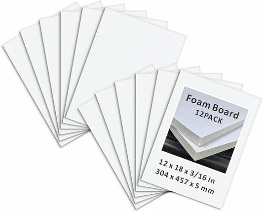 Foam Board 12 x 18 in, ZXUNLIEH 12 Pack White Poster Board, 3/16 in Thick Craft Foam Core Board, Puzzle Board, Double Sided, Foam Sheets for Picture, Project, Presentation, Artwork, Signage and Crafts
