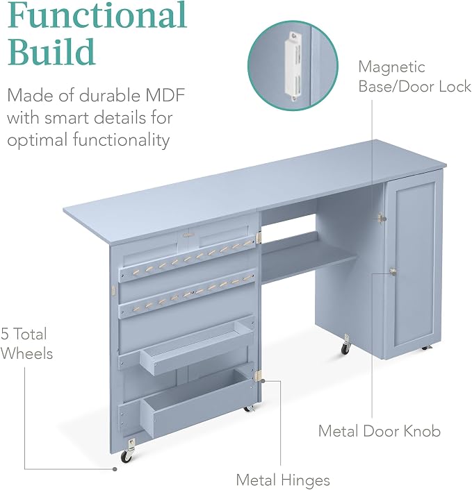 Best Choice Products Large Folding Sewing Table, Caster Wheels, Storage Shelves - Image 7