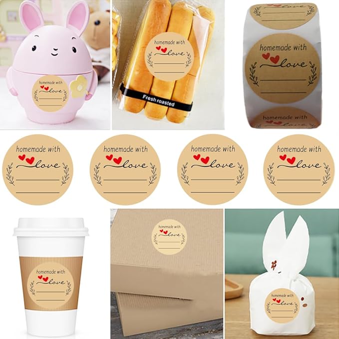 HAHIYO 1.5Inch 500P Round Natural Brown Kraft Stickers - Blank Kraft Labels Stickers Roll with Line to Write On, Homemade with Love Dot Stickers for Jar Canning Labels Price Tags Store Organizing