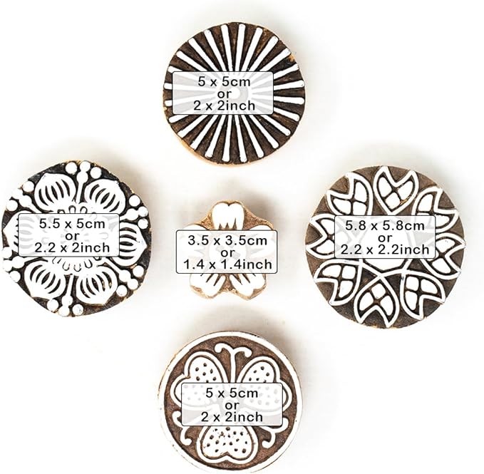 Hashcart Wooden Indian Traditional Design Printing Stamps/Blocks for Printing Saree Border/Dresses/Craft Card Making/Scrapbook/Clay Pottery (Set of 5)