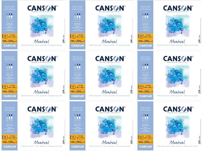 Canson Montval Watercolor Pad, Cold Press, 140 lb., Tape Bound, 12 Sheets/Pad by Unknown