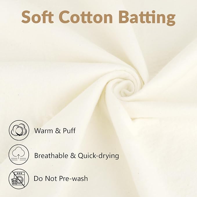 47" x 59" 100% Natural Cotton Quilt Batting, Breathable Crib Size Batting | 200 - Image 3