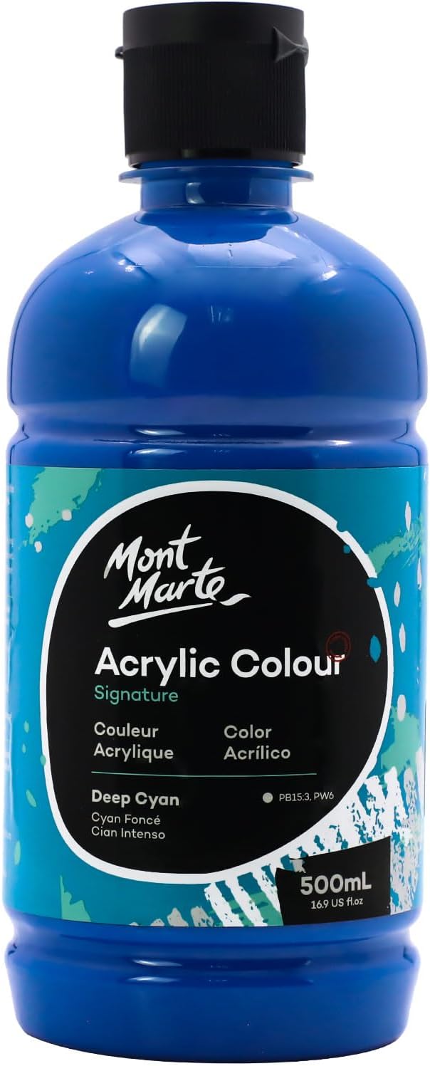 Mont Marte Signature Deep Cyan Acrylic Paint, Semi-Matte Finish, Suitable by MontMarte