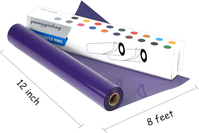 Guangyintong Purple Heat Transfer Vinyl HTV Rolls, 12" x 8ft Iron on Vinyl for T-Shirts, Glossy Surface HTV for All Cutter Machines, Easy to Cut & Weed for Heat Design