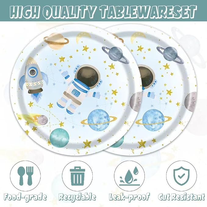 40Pcs Blue Outer Space Birthday Party Decorations Plates and Napkins - Image 3