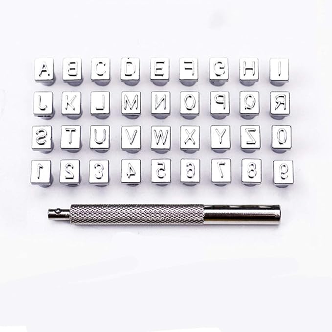 26 PCS Capital Leathercraft Metal Letter Stamps Punch Set, 1/4”(6mm) Steel Printing Punch Alphabet Letter Stamp Tool Capital Letters Printing Copper with A Pole,DIY Kit