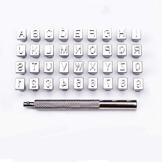 26 PCS Capital Leathercraft Metal Letter Stamps Punch Set, 1/4”(6mm) Steel Printing Punch Alphabet Letter Stamp Tool Capital Letters Printing Copper with A Pole,DIY Kit