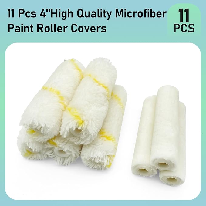 11 Pack Paint Roller Kit, 4 Inch Microfiber Paint Roller Covers, Mini Wool Blend Paint Rollers with Tray, Small Roller Brush Kit for Painting Walls, Doors, Cabinets