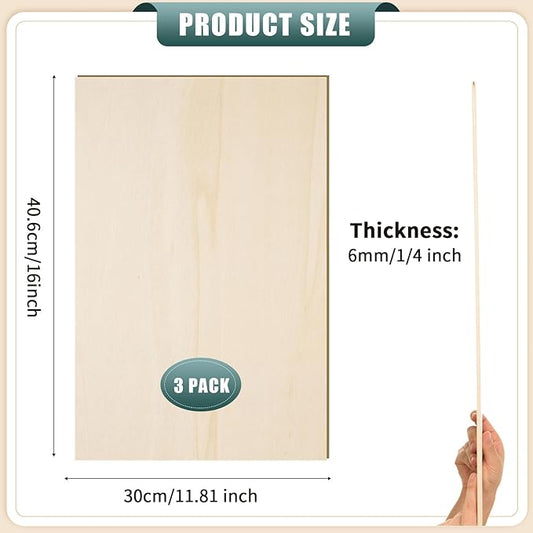 12 Pack 12 x 16 x 1/4 Inch-6mm Thick Basswood Sheets for Crafts Unfinished Plywood Boards Square Crafts Wood Sheets for DIY Laser Project, Wood Burning, Engraving, Staining, Architectural Model