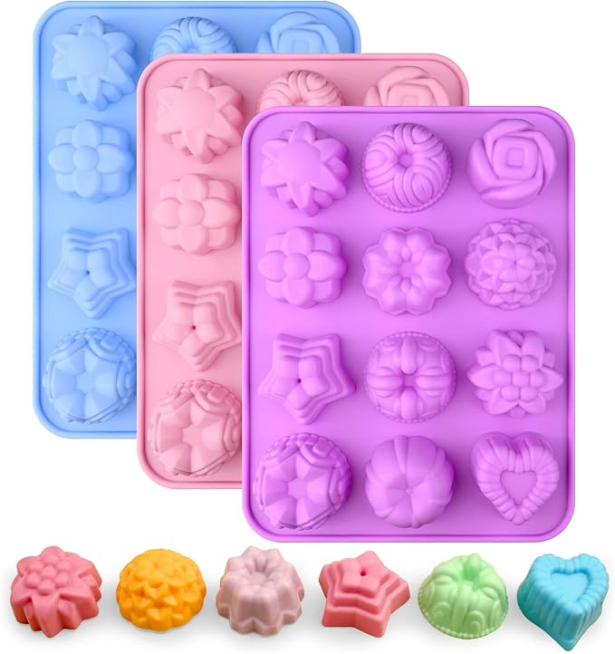 Sakolla 3 Pack Flower Soap Molds, 12 Cavities Different Shapes Silicone Molds by Sakolla