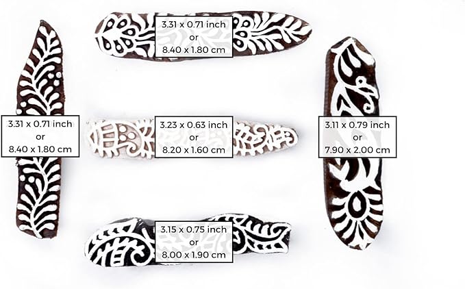 Hashcart | Set of 5 | Mehndi Print Blocks Border Pattern Wooden Stamp, Handcarved Indian Textile Printing Blocks for Crafting on Fabric Clay & Henna Tattoo Saree Border Paper Print Pottery Stamps