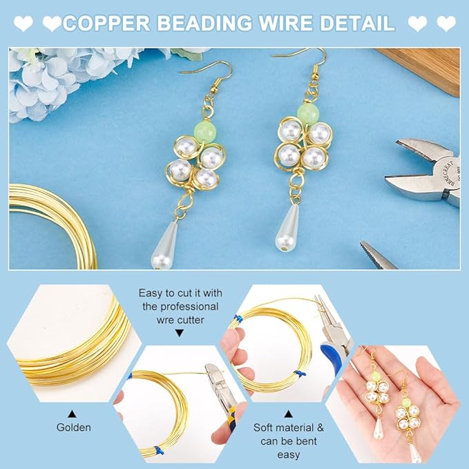 BENECREAT 14K Gold Plated Square Copper Wire - 16.4FT 20 Gauge Wire for Jewelry Making, Beading, Crafting