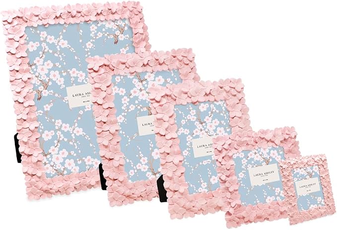 Laura Ashley 5x7 Pink Flower Textured Hand-Crafted Resin Picture Frame - Image 6