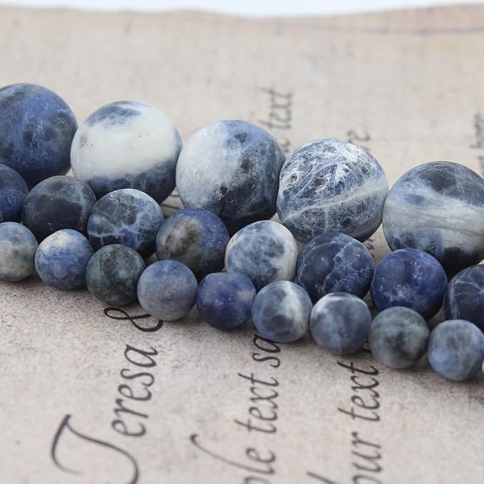 48pcs Natural Matte Blue Sodalite Gemstone Beads，8mm Frosted Round Loose Stone - Image 5