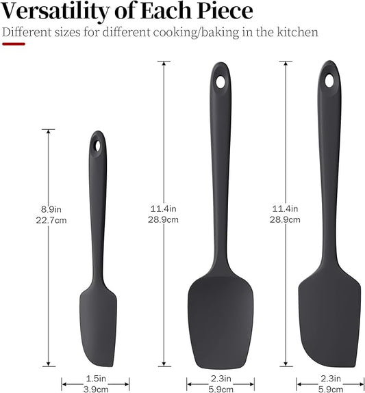 Heat Resistant Silicone Spatula Set of 3, Luxiwise 600ºF High Temp Baking Scraper Cooking Utensils Non-Stick BPA-Free for Seamless Mixing, Folding, Scraping with Rubber Kitchen Essentials (Black)