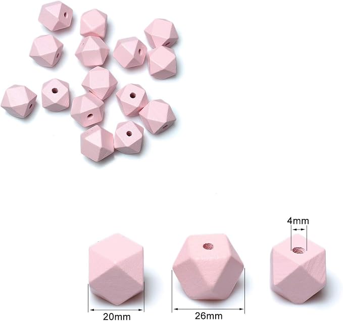 20mm Geometric Wood Beads Light Pink Polygon Wooden Loose Spacer Beads - Image 3