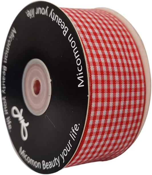 1.5 Inch Red and White Woven Edge 100% Polyester Gingham Ribbon 25 Yards Each Roll (1-1/2", Red)