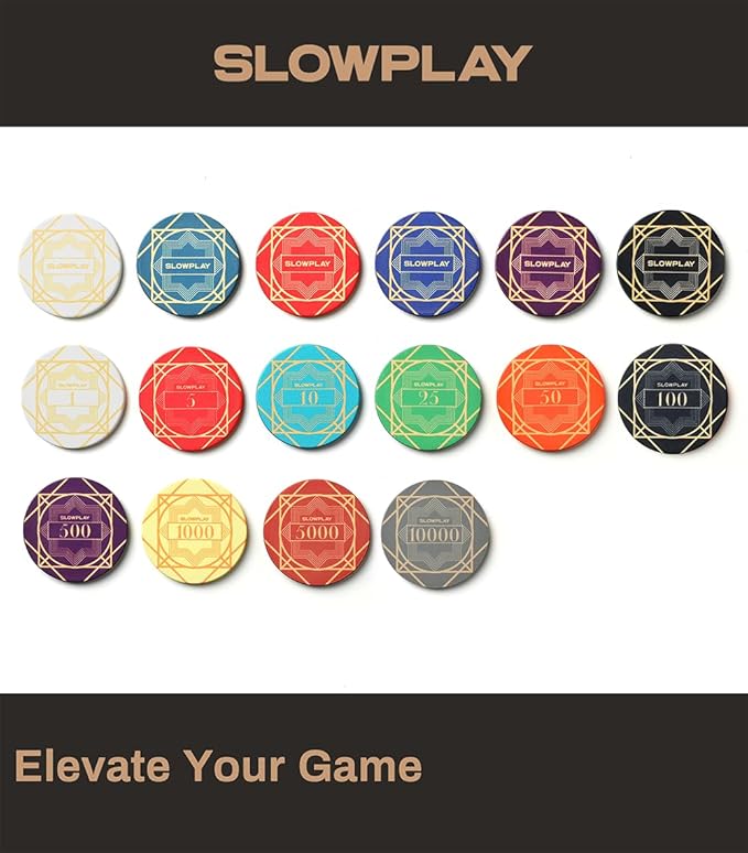SLOWPLAY Nash Ceramic Poker Chips in Bulk, Casino Grade Ceramic 12-Gram Poker Chip for Texas Hold'em, 43mm Professional Chips Pack of 50 with Denomination of 100